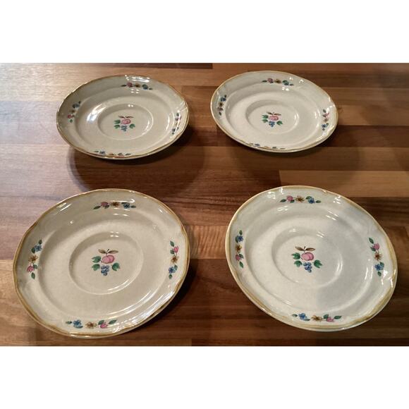 Heartland Tea Saucers International Stone Ware Farm Orchard Peach Lot of 4 Vtg - Picture 1 of 9